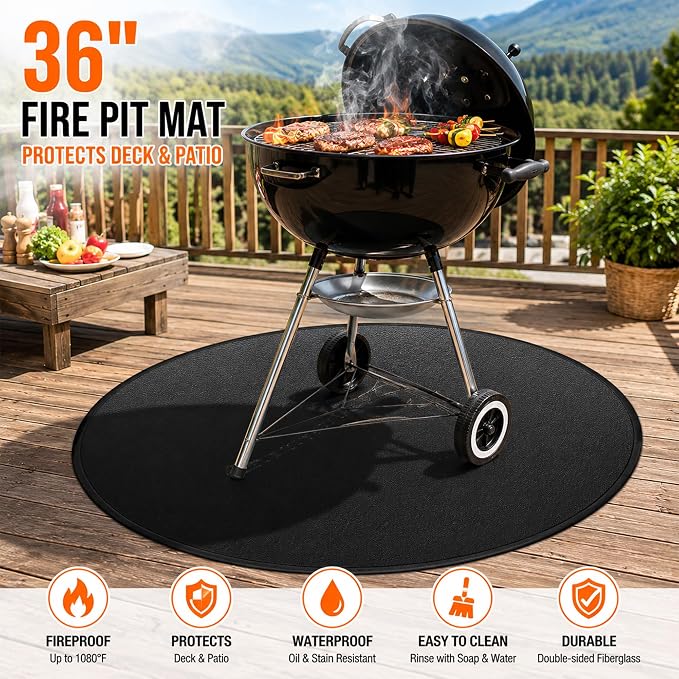 36" Fire Pit Mat for Solo Stove Bonfire, Round Fireproof Under Grill Mats for Outdoor Grill, Patio Protector Pad, Round BBQ Mat, Solo Stove Accessories