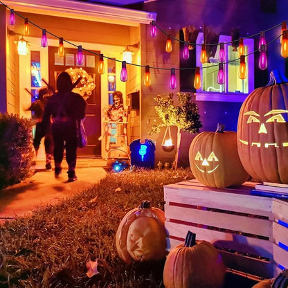 GOOTHY LED Outdoor Halloween Orange and Purple String Lights 10Ft Halloween Decorations Lights with 11 Shatterproof Bulbs, Hanging Patio Lights Outdoor Waterproof for Party Backyard Garden Decor