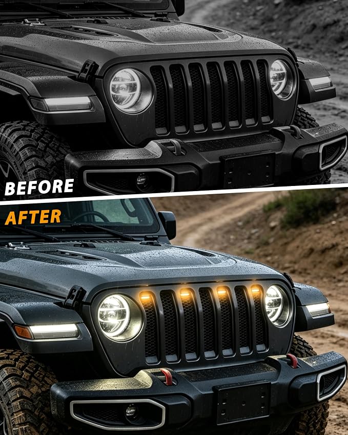 LED Grill Lights for Jeep Wrangler JL JLU 2018-2023 Accessories | Amber Front Bumper Marker Light, IP67 Waterproof, Clip-on Plug & Play, Running Lamp for Wrangler JL JLU Rubicon Sahara, 4pcs