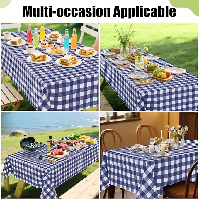 Smiry Picnic Table Cloth, Vinyl Tablecloths with Flannel Backing, 60"x60" | Waterproof Square Table Cloth, Wipeable Buffalo Plaid Table Cover for Indoor and Outdoor (Navy & White)