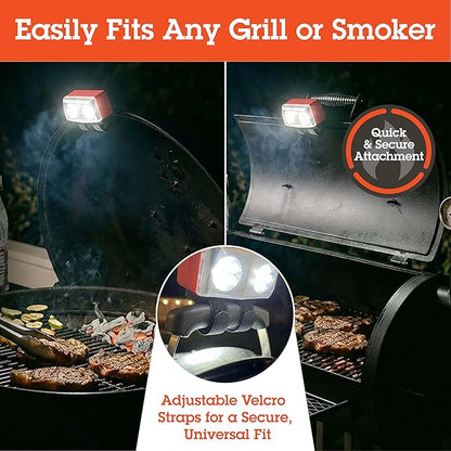 Camerons Rechargeable BBQ Grill Light - 10 Bright LED Bulbs, Adjustable Straps, Heat Resistant, Weatherproof, Long Lasting Battery