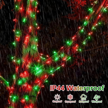 QITONG 2 Pack Red and Green Solar Christmas Lights, Each 66ft 200 LED Solar String Lights Outdoor Waterproof, 8 Modes Solar Twinkle Light for Outside
