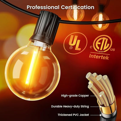 OHLUX Outdoor String Lights, 180FT LED Patio Lights with 82 Dimmable Plastic G40 Globe Bulbs 2 Spares, 2200K Waterproof Connectable Hanging Lights for Backyard Porch Cafe Party Decor E12 Socket