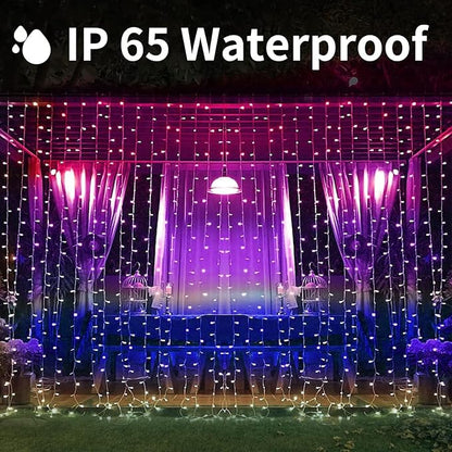300 LED Solar Curtain Lights USB & Solar Dual Powered 8 Modes Waterproof Fairy Window Lights Twinkle for Home Indoor Outdoor Use Patio Christmas Decoration (Multi-Colored)