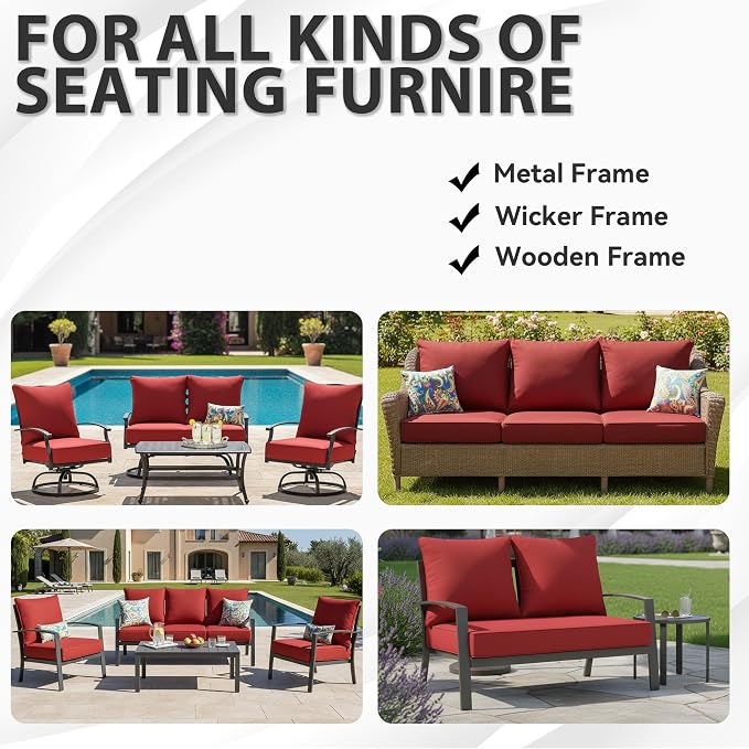 Outdoor Seat Cushion Set 24 x 27.5 Inch,Olefin Deep Seat Patio Cushions,Patio Furniture Cushions with Removable Cover,Rain-Proof and Fade Resistant Deep Seat Bottom & Back Cushion with Pillow,1 Set