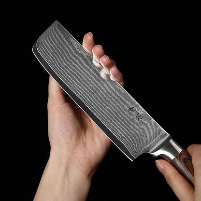 Wakoli EDIB Damascus Nakiri Knife – 6.9" Vegetable Knife with VG10 Core, Professional Kitchen Cutting Tool made of 67-Layer Damascus Steel & Ergonomic Pakkawood Handle