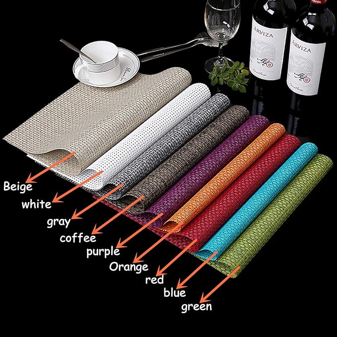 Zupro Placemats Set of 4 for Kitchen Dining Table Washable Braided Table Mats Heat-Resistant Placemats Non-Slip Woven PVC Vinyl Place Mats for Everyday use or Holidays Dinner BBQs 18"x12"(Black