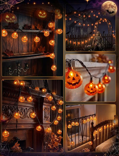 8.5Ft Halloween Pumpkin String Lights, 10 LED Jack-O-Lantern Lights | IP44 waterproof, UL-Listed, 8in Bulb Spacing, End-to-end Connectable, for Home Party Porch Patio Garden Halloween Decor