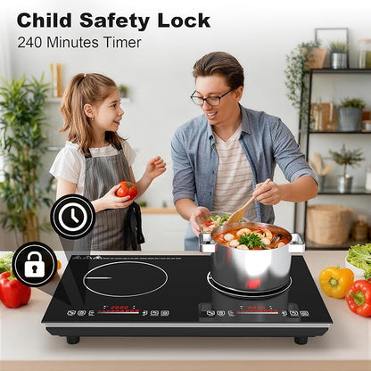 VBGK 2 burner Induction cooktop,110V 4000W induction hot plate with touch Control,9 Power Levels, Kids Lock & Timer,LED touch control 2 burner induction cooker