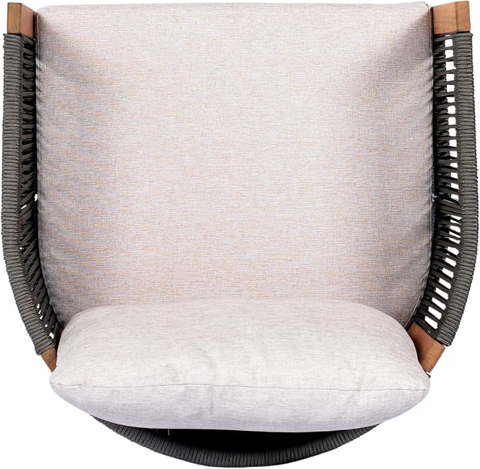 Christopher Knight Home Kato Outdoor Metal & Acacia Wood Frame Swivel Accent Chair with Removable Cushion, 360° Rotating Patio Armchair with Rope Accent, Outdoor Swivel Chair for Garden, Grey