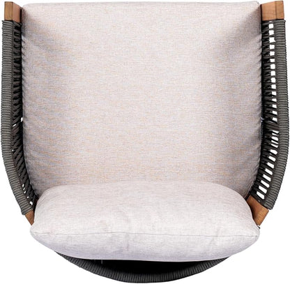 Christopher Knight Home Kato Outdoor Metal & Acacia Wood Frame Swivel Accent Chair with Removable Cushion, 360° Rotating Patio Armchair with Rope Accent, Outdoor Swivel Chair for Garden, Grey