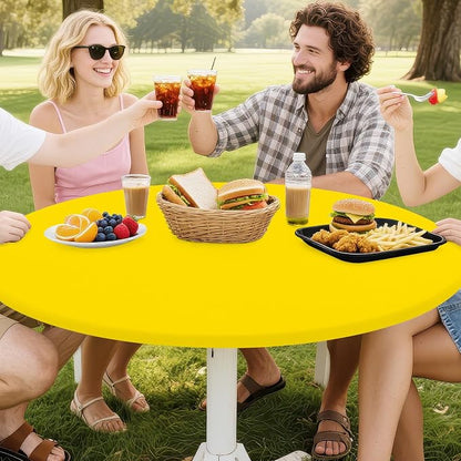 Smiry Round Spandex Tablecloth, Waterpoof Stretch Picnic Table Cover for 45"-56" Tables, Elastic Fitted Washable Tablecloths Dining, Indoor and Outdoor, Yellow