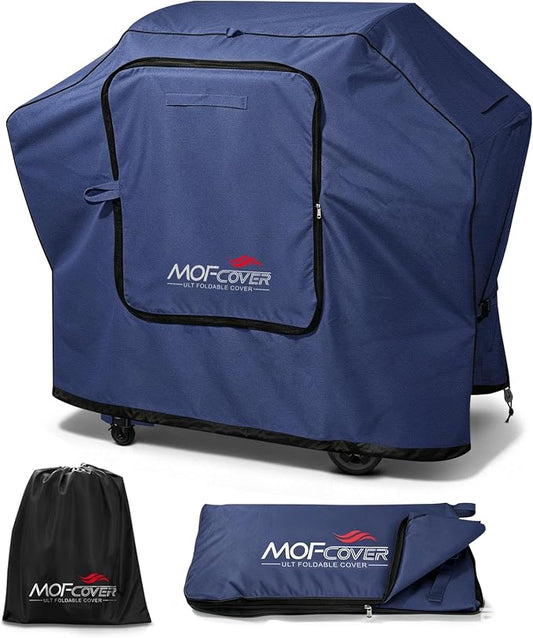 Exclusive Foldable 58 inch Grill Cover, 600D Heavy Duty Outdoor BBQ Cover for Weber Genesis II/EX/SX/LX 300 and Genesis 300 Series Weber 7130, 3-5 Burners Grill, Blue