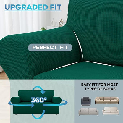 LURKA Stretch Loveseat Sofa Slipcovers 1 Piece Couch Covers for Sofa Furniture Protector Full Sofa Covers with Elastic Bottom for Kids and Dog (Dark Green, Medium)