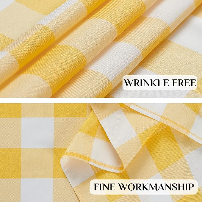 Softalker Gingham Checkered Tablecloth Rectangle - Outdoor Waterproof Buffalo Plaid Table Cloth, Stain Resistant Washable Table Cover for Picnic, Camping, Dining - Yellow and White, 54 x 120 Inch