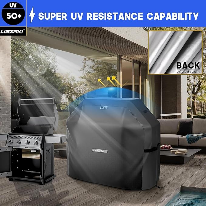 LIBZAKI Grill Cover 420D Waterproof, Weather Resistant, Rip-Proof, Anti-UV, Fade Resistant,Gas Grill Cover for Weber,Char Broil,Nexgrill Grills, etc.52 inches-Black