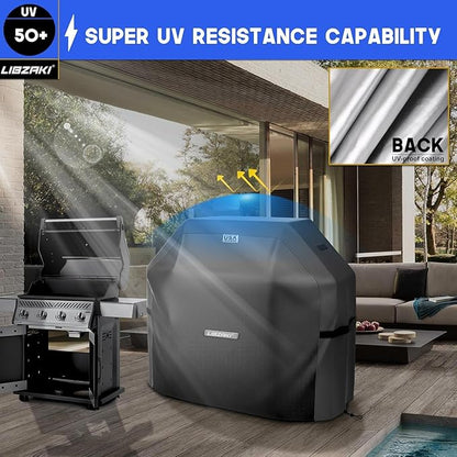 LIBZAKI Grill Cover 420D Waterproof, Weather Resistant, Rip-Proof, Anti-UV, Fade Resistant,Gas Grill Cover for Weber,Char Broil,Nexgrill Grills, etc.52 inches-Black