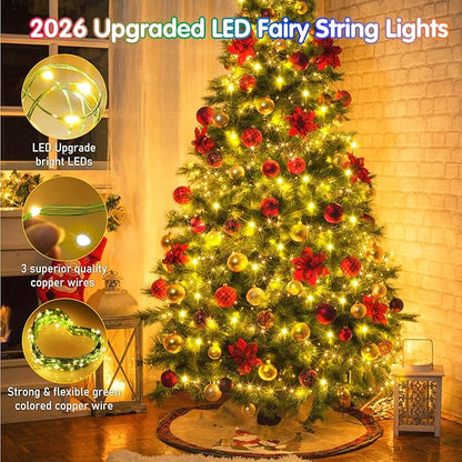 KNONEW 203FT Outdoor Christmas Fairy Lights Plug in,600 LED String Lights Outdoor Waterproof 8 Modes Memory Times for Wedding Bedroom Walls Garden Trees Decoration(Warm White)