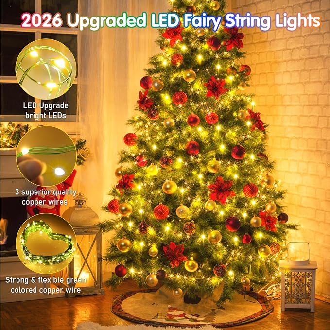 KNONEW 532FT 1600LED Green Wire Outdoor Fairy Lights Plug in Warm White | Timer,Memory,Dimmable,Remote,Waterproof,Green Wire,Invisible in Greenery,for Garden,Wedding,Party, Indoor/Outdoor, Christmas