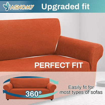 Asnomy Stretch Couch Covers for Sofa Washable, 3 Cushion Couch,Punpkin | 1-Piece Sofa Covers(78"-94") 3-Seater Furniture Protector Soft Jacquard,Non-Slip Elastic Bottom For Dogs & Kids