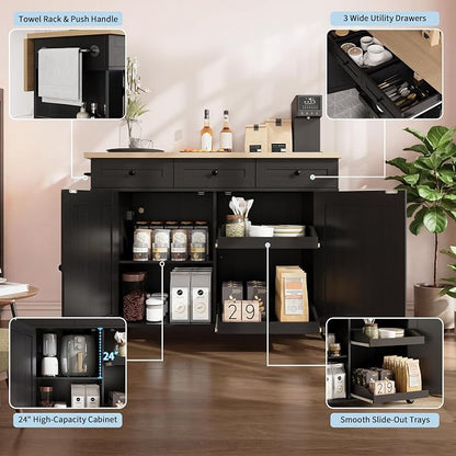 Rolling Kitchen Island with Drop Leaf Countertop, Charging Station | Ample Storage - 47.2" Mobile Kitchen Cart On Wheels with Pull-Out Shelves, Drawers, Spice Rack & Organizer Divider
