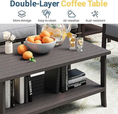 RoyalCraft Outdoor Patio Furniture Set, 5 Seats Outdoor Patio Set with 4" Thick Cushion, All-Weather Metal Patio Sofa with Coffee Table, Outdoor Sectional Furniture for Porch Backyard, Khaki&Grey