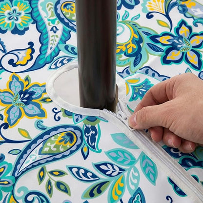 Lamberia 60" Round Patio Tablecloth with Umbrella Hole and Zipper, Waterproof Outdoor Table Cover for Patio, Backyard, BBQ, Picnic & Indoor Dining, Washable Polyester Circular Tablecloth