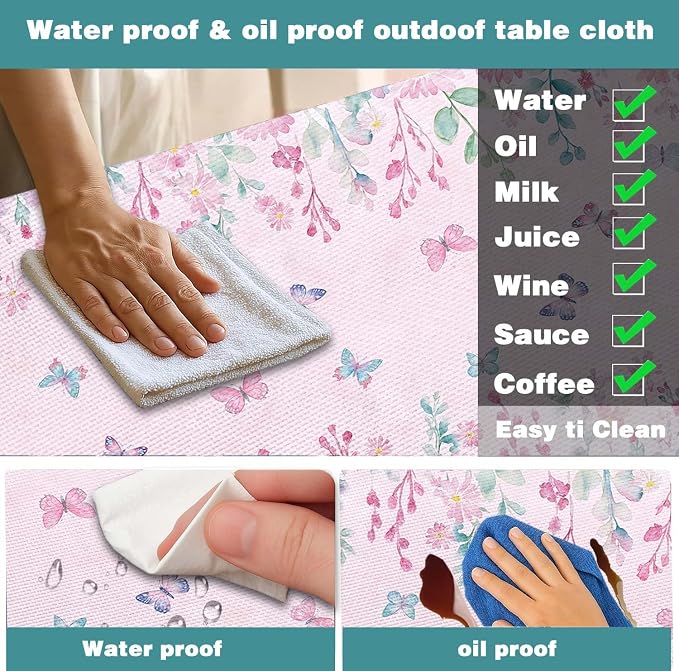 Butterfly Picnic Table Cover with Bench Covers, Camping Essentials, Flower Leaf Plant Waterproof Windproof Table Cover, Fitted Tablecloth Cover with Elastic Edge, for Indoor & Outdoor 3 PCS 30x96 Inch