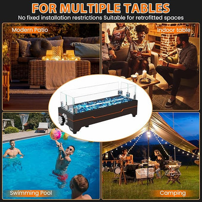 GRISUN Tabletop Fire Pit,20 Inch Propane Fire Pit Table,40000 BTU Table Top Firepit with Glass Wind Guard,Stainless Steel Burner,Fire Glass,Portable Propane fire Pit for Patio, Camping, Backyard & RV