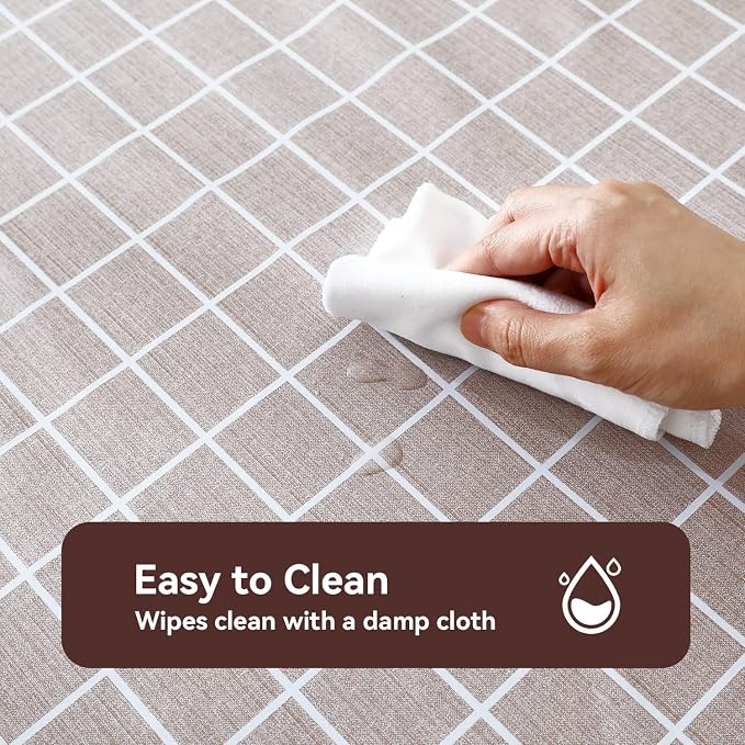Romanstile Rectangle Vinyl Tablecloth, 100% Waterproof Oil-Proof Checkered Plastic Table Cloth, Heavy Duty Wipeable Table Covers for Dining, Camping, Picnic, Outdoor - 54 x 78 Inch, Sand