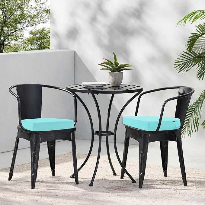 Topotdor Outdoor Chair Cushions Set of 2, 17"x16"x2" Waterproof Patio Chair Cushions for Outdoor Furniture, Round Corner Outdoor Seat Cushions Color Fastness Chair Pads with Ties, Teal