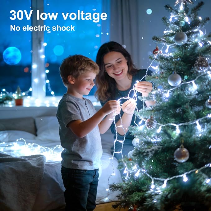 Cool White Christmas Fairy String Lights, 165FT 500L Indoor Outdoor | 8 Modes with Memory, IP65 Waterproof, Clear Wire, Tangle-Free Design for Classroom Bedroom Garden Wedding Party
