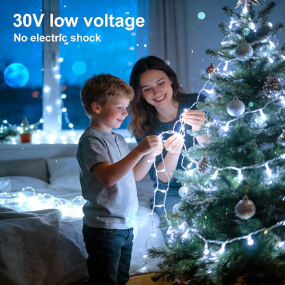 Cool White Christmas Fairy String Lights, 165FT 500L Indoor Outdoor | 8 Modes with Memory, IP65 Waterproof, Clear Wire, Tangle-Free Design for Classroom Bedroom Garden Wedding Party
