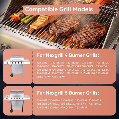 Replacement Parts for Nexgrill 4 & 5 Burner Gas Grills 720-0830H 720-0830D 720-0783E 720-0888N 720-0888 720-0958A, Stainless Steel Grill Grates Burners Heat Plates & Igniters Kit for Kenmore Uniflame