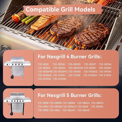 720-0830H Stainless Steel Grill Parts Kit for Nexgrill 4 & 5 Grates Burner | Replacement for 720-0830D 720-0783E 720-0888N 720-0888 720-0958A, Grill Grates Burners Heat Plates Igniters, Kenmore Uniflame