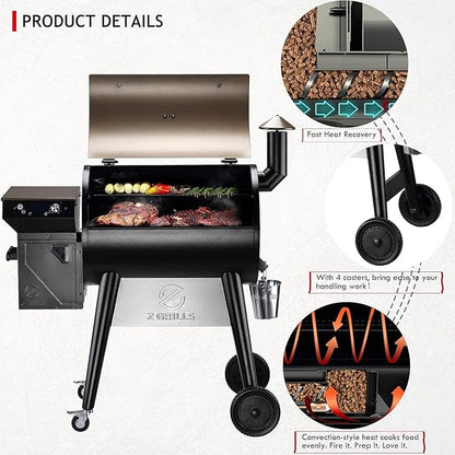 Z GRILLS 2025 Upgrade 8-in-1 Electric Wood Pellet Grill & Smoker with PID V3.0 Controller, LCD, 697 Sq In,Meat Probes, Easy Hopper Clean-out & Grill Cover