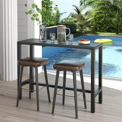 COSTWAY Outdoor Bar Table 48-inch Wide, Narrow Counter Height Dining Table with Waterproof Top and Heavy-Duty Metal Frame, Rectangular Pub Table for Hot Tub Garden Patio Backyard Poolside, Black | with Waterproof Top and Heavy-Duty Metal Frame, Rectang...