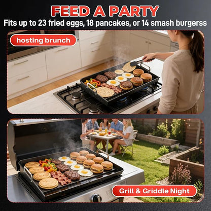 23”x16” Flat Top Griddle for Gas Grill – Airflow-Optimized Size for Even | Cooking, Stove Top Griddle Nonstick Carbon Steel Griddle Universal Fit Plate for Outdoor Tailgating, Eggs, Steaks & Burgers