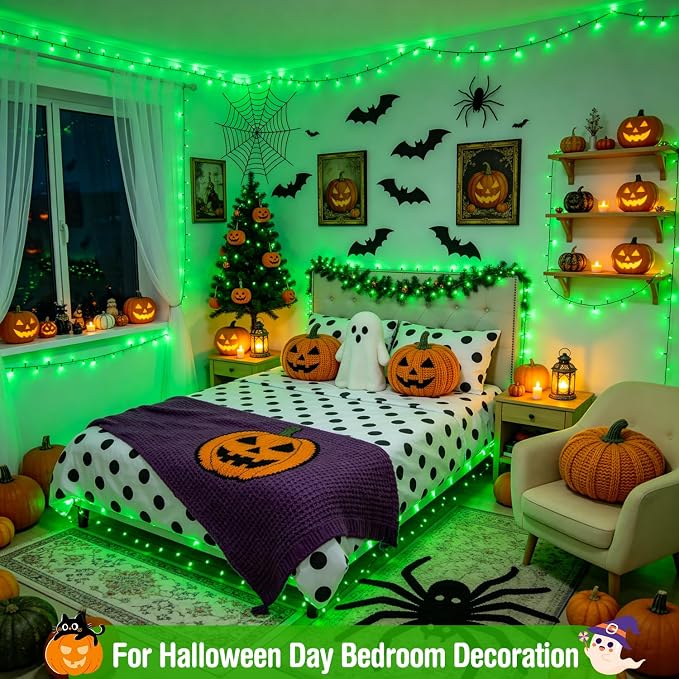 JMEXSUSS 400 LED Green Halloween Lights Outdoor with 8 Modes | 132ft Halloween String Lights Plug in with Remote, Indoor Green Christmas Lights for Tree House Xmas Halloween Decorations