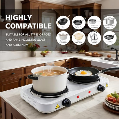 Electric Hot Plate, 2200W Countertop Burner, Cast Iron 2 Burners, Portable Electric Burner Stove, Portable Double Burners for Cooking,Easy to Clean, Black