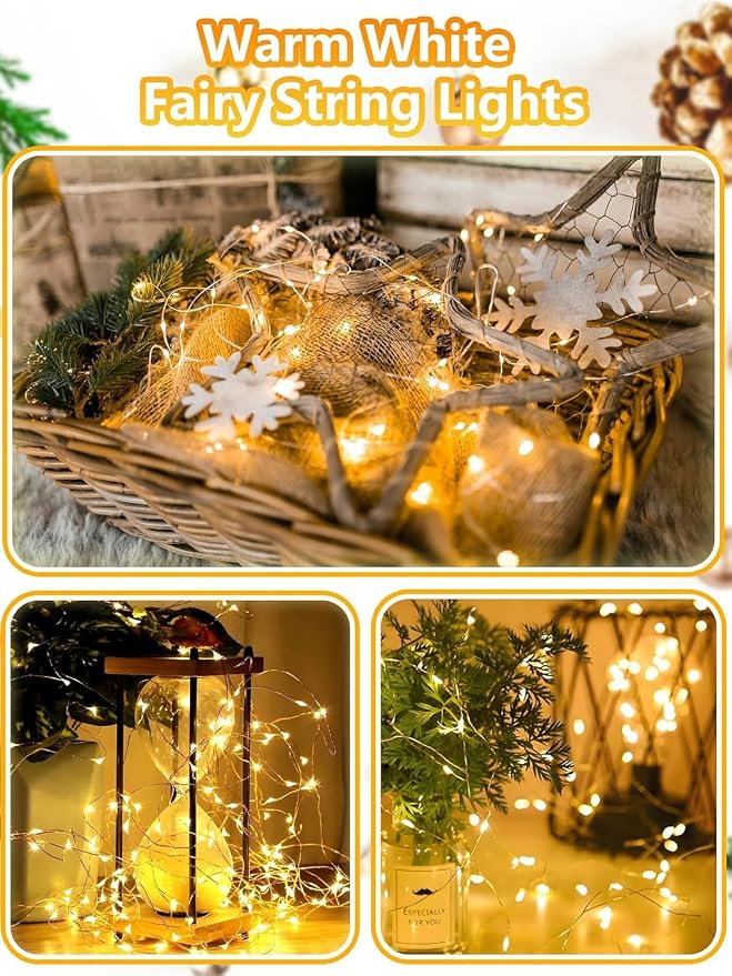 Fairy Lights Battery Operated 33FT 100 LED Twinkle String Lights Warm White | Remote Control, 8 Modes, Timer, Adjustable brightness, Waterproof Lights for Indoor Outdoor Classroom Christmas Decor