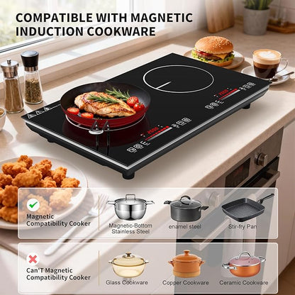 VBGK 2 burner Induction cooktop,110V 4000W induction hot plate with touch Control,9 Power Levels, Kids Lock & Timer,LED touch control 2 burner induction cooker