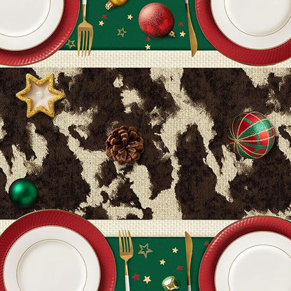 Cow Print Table Runner,Dining Decor for Kitchen Coffee Table Family Dinners Holiday Parties Wedding Events Decor(13x72 inch)