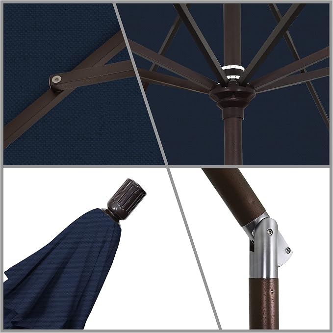 California Umbrella 11Ft Premium Patio Umbrella, Hand-Crank, Tilt-Collar, Bronze Frame, Solution Dyed Navy Fabric
