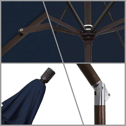California Umbrella 11Ft Premium Patio Umbrella, Hand-Crank, Tilt-Collar, Bronze Frame, Solution Dyed Navy Fabric