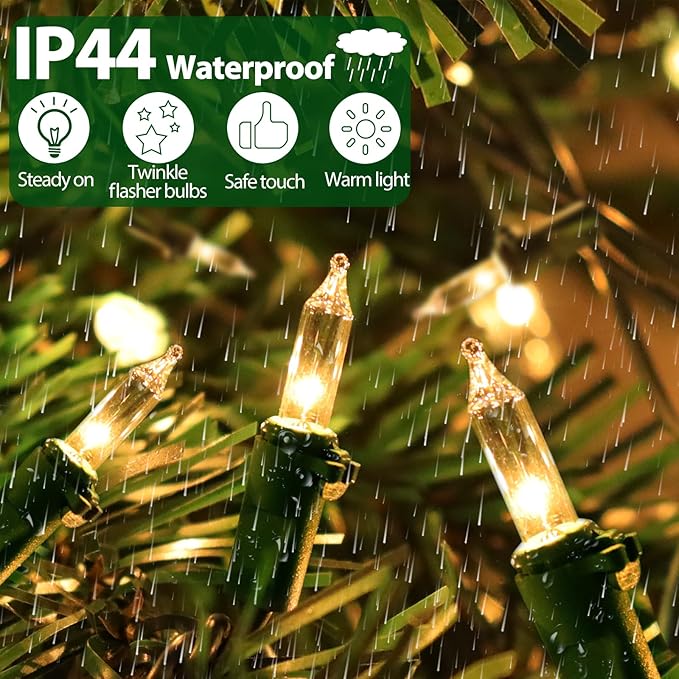 Clear Christmas Lights 50FT 200 Incandescent Bulbs Warm White Mini Lights with Green Wire for Christmas Tree, Garland, Thanksgiving, Wedding, Party, Home, Indoor & Outdoor Festival Decoration