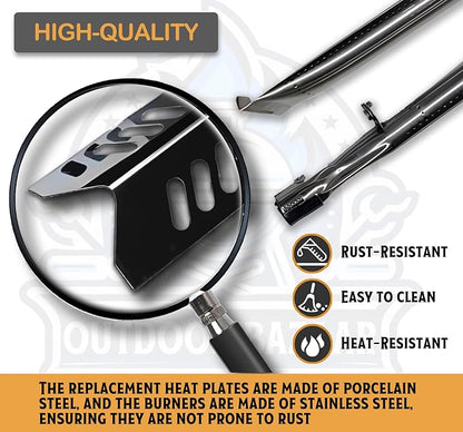 Master Cook 3 Burner Grill Repair Kit - Set of Two Porcelain Coated Cooking Grid,Three Porcelain Steel Replacement Heat Plates & 3 Stainless Steel Burners for Master Cook 3 Burner Grill Model