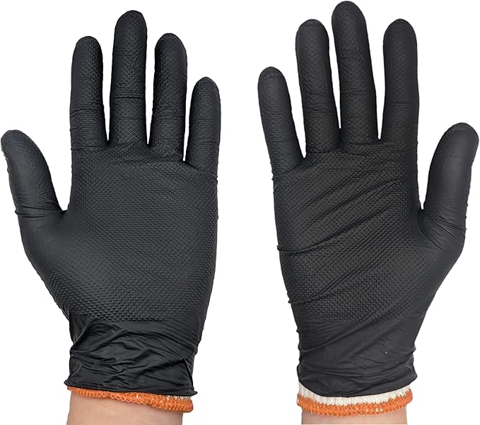 Black Disposable BBQ Grill Gloves Kit - 50 Heavy Duty Textured Grip and 2 Heat Resistant Reusable Liners Meat Pulling