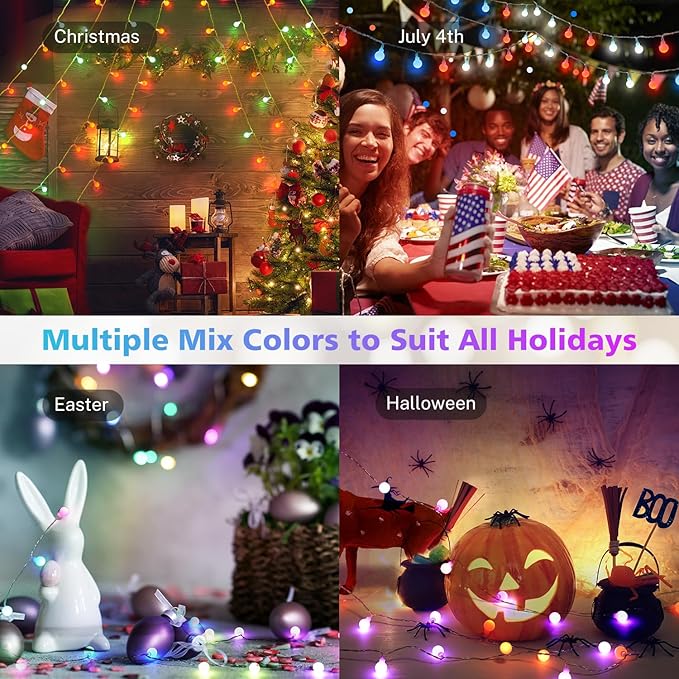 OMIKA 33FT Connectable Globe String Lights Indoor, 24 Color Changing Fairy Lights Plug in with Remote, 60 LEDs 128 Modes Christmas Lights Outdoor Waterproof for Tent Camping Bedroom Party Xmas Decor