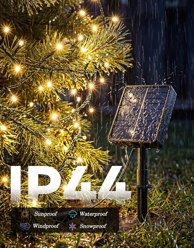 2 Pack 100LED Solar Christmas String Lights Outdoor Waterproof | Total 66FT Twinkle Lights with 8 Lighting Modes Remote for Outside Christmas Trees Decorations, Warm & Cool White